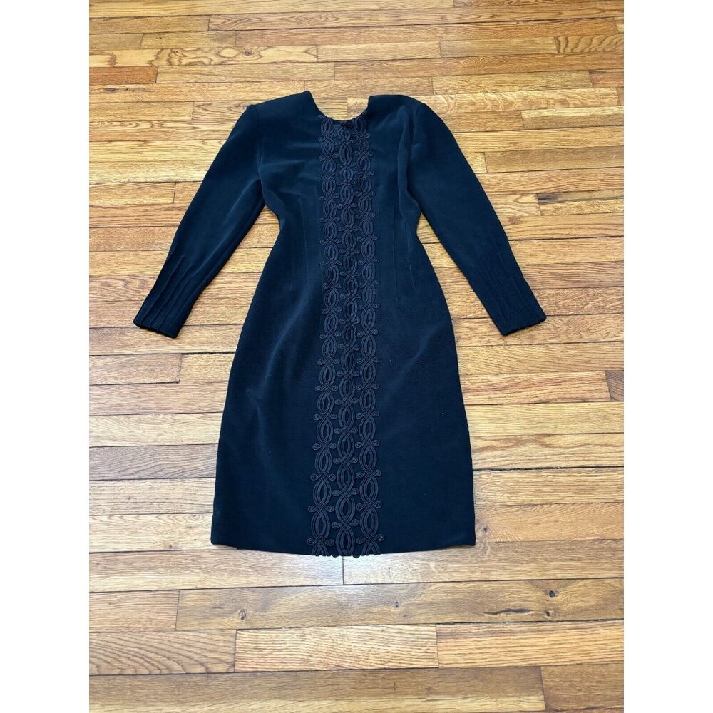 Vintage Kathryn Dianos Womens Dress Sz 6 Black Long Sleeve Textured Eveningwear